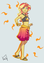 Size: 2059x2912 | Tagged: safe, artist:jurill, sunset shimmer, human, equestria girls, equestria girls specials, g4, my little pony equestria girls: better together, my little pony equestria girls: forgotten friendship, belly, belly button, clothes, feet, female, flip-flops, midriff, sandals, sarong, solo, sunshine shimmer, swimsuit