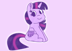 Size: 2048x1459 | Tagged: safe, artist:starflowerpony, twilight sparkle, alicorn, pony, g4, female, looking at you, mare, sitting, smiling, smiling at you, twilight sparkle (alicorn)