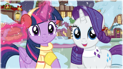 Size: 8000x4500 | Tagged: safe, artist:twilirity, rarity, twilight sparkle, alicorn, pony, g4, absurd resolution, burger, earmuffs, food, hay burger, magic, snow, statue, twilight sparkle (alicorn), vector