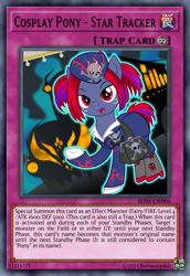 Size: 813x1185 | Tagged: safe, artist:badumsquish, derpibooru exclusive, star tracker, earth pony, g4, alternate hair color, alternate hairstyle, alternate tailstyle, bag, bone, bus, business suit, card, card game, ccg, clothes, cosplay, costume, crossdressing, dutch angle, effect monster card, fangs, gloves, hat, high heels, male, monster card, open mouth, open smile, pigtails, pose, pun, purse, saddle bag, shoes, show accurate, skirt, skull, smiling, socks, solo, starcrossed, tail, tour guide from the underworld, trading card, trap, trap card, trap monster, visual pun, yu-gi-oh!, yugioh card