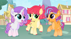 Size: 3650x2000 | Tagged: safe, artist:lovinglypromise, apple bloom, scootaloo, sweetie belle, pony, alternate design, cutie mark crusaders