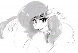 Size: 2000x1362 | Tagged: safe, artist:thelunarmoon, oc, oc only, oc:msmapleleaf, earth pony, pony, collar, female, grayscale, lidded eyes, lipstick, looking at you, mare, mole, monochrome, simple background, solo, spiked collar, white background