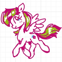 Size: 1224x1224 | Tagged: safe, artist:fizpup, blossomforth, pegasus, pony, g4, female, flying, grid, mare, profile, smiling, solo, spread wings, wings