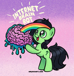 Size: 1206x1245 | Tagged: safe, artist:amynewblue, oc, oc:anon, earth pony, pony, 4chan, anon pony, brain, brain rot, female, green pony, mare, organs, question mark, rainbow, rot, solo