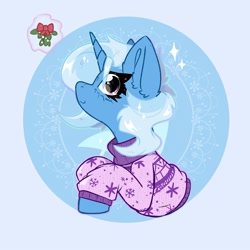 Size: 2000x2000 | Tagged: safe, artist:jubyskylines, trixie, pony, unicorn, g4, clothes, horn, levitation, magic, mistletoe, solo, sweater, telekinesis