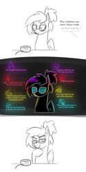 Size: 1752x3496 | Tagged: safe, artist:moonatik, oc, oc only, oc:moonatik, pegasus, monarch of monsters, vylet pony, disco elysium, glasses, hair bun, male, pegasus oc, sketch, solo, speaker, stallion