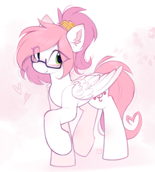 Size: 1649x1823 | Tagged: safe, artist:lerk, oc, oc only, oc:sugar morning, pegasus, pony, blushing, ear fluff, eye clipping through hair, female, folded wings, glasses, mare, pegasus oc, raised hoof, smiling, solo, wings