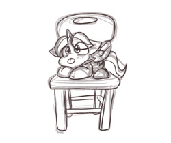 Size: 1007x846 | Tagged: safe, artist:zutcha, oc, oc only, alicorn, pony, alicorn oc, chair, floppy ears, grayscale, horn, lying down, monochrome, prone, sketch, solo, tongue out, wings