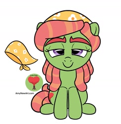 Size: 1555x1595 | Tagged: safe, artist:amynewblue, tree hugger, earth pony, pony, g4, bandana, eyebrows, green pony, purple eyes, simple background, tree, white background, youtooz