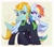 Size: 1774x1576 | Tagged: safe, artist:taneysha, lightning dust, rainbow dash, pegasus, pony, g4, clothes, duo, duo female, ear fluff, female, looking at each other, looking at someone, mare, smiling, smiling at each other, smug, the washouts, uniform, washouts uniform, wings