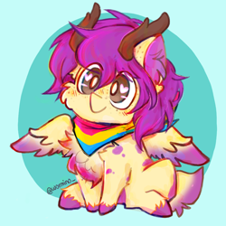 Size: 3500x3500 | Tagged: safe, artist:wormino, oc, oc only, oc:purple wingshade, deer, hybrid, original species, pegasus, pony, antlers, bandana, freckles, pansexual pride flag, pride, pride flag, solo, spots, unshorn fetlocks