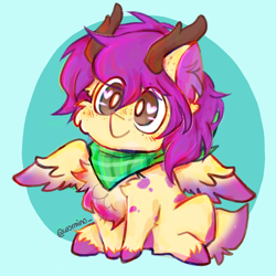 Size: 3500x3500 | Tagged: safe, artist:wormino, oc, oc only, oc:purple wingshade, deer, hybrid, original species, pegasus, pony, antlers, bandana, freckles, solo, spots, unshorn fetlocks