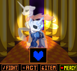 Size: 5416x5006 | Tagged: safe, artist:brybrychan, artist:bryonythewolf, ghost, pony, undead, unicorn, absurd resolution, angry, clothes, glowing, glowing horn, horn, last corridor, looking at you, papyrus (undertale), ponified, sans (undertale), undertale