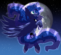 Size: 3324x3000 | Tagged: safe, artist:brybrychan, artist:bryonythewolf, princess luna, alicorn, pony, g4, female, flying, full moon, high res, mare, moon, night, solo