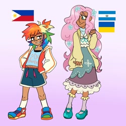 Size: 1440x1438 | Tagged: safe, artist:mysticc_mochi, fluttershy, rainbow dash, human, g4, el salvador, humanized, philippines, ukraine