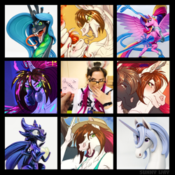 Size: 1400x1400 | Tagged: safe, artist:sunny way, oc, oc:sunny way, alicorn, changeling, dragon, lamia, original species, pegasus, snake, unicorn, anthro, art, art vs artist, art vs artist 2024, artwork, commission, craft, digital art, fangs, female, figurine, finished commission, gas mask, handmade, happy, horn, male, mare, mask, open mouth, photo, sculpture, smiling, stallion, statue, temerity