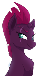 Size: 1738x3451 | Tagged: safe, artist:stepandy, tempest shadow, pony, unicorn, g4, my little pony: the movie, broken horn, bust, chest fluff, eye scar, facial scar, female, horn, mare, portrait, scar, simple background, smiling, solo, transparent background, when she smiles