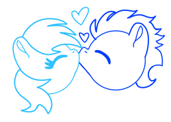 Size: 2774x1976 | Tagged: safe, artist:starflowerpony, rainbow dash, soarin', pegasus, pony, g4, eyes closed, female, kiss on the lips, kissing, male, mare, ship:soarindash, shipping, sketch, stallion, straight