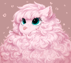 Size: 1690x1498 | Tagged: safe, artist:peachmayflower, oc, oc only, oc:fluffle puff, earth pony, pony, :p, cute, female, fluffy, heart, mare, maximum floof, mlem, ocbetes, silly, solo, tongue out