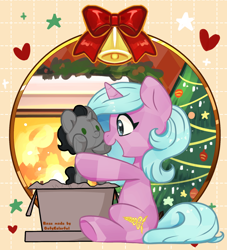 Size: 1552x1707 | Tagged: safe, artist:brella, artist:oofycolorful, king sombra, radiant hope, crystal pony, crystal unicorn, original species, plush pony, pony, unicorn, g4, base used, christmas, christmas tree, colt, colt sombra, crystallized, female, holiday, horn, indoors, male, plushie, ship:hopebra, shipping, straight, tree