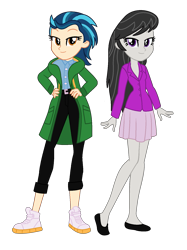 Size: 1261x1682 | Tagged: safe, artist:robertsonskywa1, indigo zap, octavia melody, equestria girls, g4, blazer, clothes, crossover, dc comics, denim, female, flats, girly girl, lois lane, my adventures with superman, pants, photo, shirt, shoes, simple background, skirt, sneakers, superman, tomboy, transparent background, trenchcoat