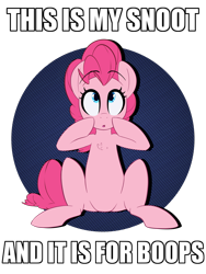 Size: 2121x2828 | Tagged: safe, artist:january3rd, pinkie pie, earth pony, pony, g4, :o, boop, boop the snoot, bronybait, caption, chest fluff, cute, design, diapinkes, female, image macro, imminent boop, lewd, looking up, mare, meme, open mouth, pointing, shirt design, simple background, sitting, snoot, solo, text, transparent background, wide eyes