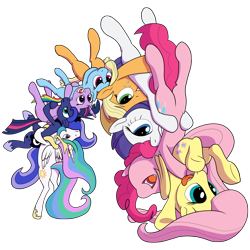 Size: 1500x1500 | Tagged: safe, artist:tranquilmind, applejack, fluttershy, pinkie pie, princess celestia, princess luna, rainbow dash, rarity, spike, twilight sparkle, alicorn, earth pony, pegasus, pony, unicorn, g4, arch, bipedal, female, german suplex, grin, gritted teeth, horn, mane six, mare, nose in the air, open mouth, royal sisters, siblings, simple background, sisters, smiling, smirk, suplex, teeth, tongue out, transparent background, twilight sparkle (alicorn), underhoof