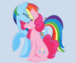 Size: 1200x1000 | Tagged: safe, artist:vale-bandicoot96, pinkie pie, rainbow dash, earth pony, pegasus, pony, g4, cute, dashabetes, diapinkes, duo, eyes closed, female, lesbian, mare, ship:pinkiedash, shipping, simple background, sitting, smiling, white background