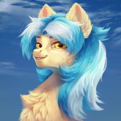 Size: 3000x3000 | Tagged: safe, artist:unt3n, oc, oc only, oc:lumin, bust, chest fluff, detailed, outdoors, portrait, solo