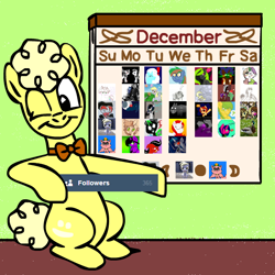 Size: 600x600 | Tagged: safe, artist:mod wit, derpy hooves, oc, oc only, oc:bananas wit, g4, askbananaswit, calendar, day, follower count, followers, milestone, month, one eye closed, tumblr, tumblr blog, wink, year