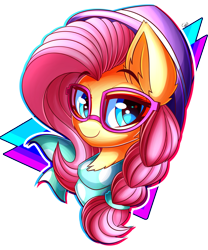 Size: 1996x2400 | Tagged: safe, artist:kaleido-art, fluttershy, pegasus, pony, fake it 'til you make it, g4, my little pony: friendship is magic, alternate hairstyle, bust, ear fluff, female, hipstershy, mare, simple background, solo, transparent background