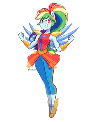 Size: 1024x1252 | Tagged: safe, artist:riouku, rainbow dash, human, equestria girls, g4, my little pony equestria girls: legend of everfree, alternate hairstyle, blushing, commission, crystal guardian, cute, dashabetes, female, looking at you, ponied up, ponytail, simple background, smiling, solo, white background