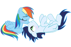 Size: 1280x844 | Tagged: safe, artist:soarindasher10, rainbow dash, soarin', pegasus, pony, g4, female, kiss on the lips, kissing, male, mare, ship:soarindash, shipping, simple background, stallion, straight, transparent background