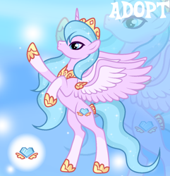 Size: 1076x1117 | Tagged: safe, artist:vi45, oc, oc only, alicorn, pony, adoptable, armor, base used, blaze (coat marking), blue eyes, blue mane, blue tail, coat markings, colored wings, concave belly, crown, ethereal mane, facial markings, female, female oc, frown, gradient background, gradient mane, gradient tail, hoof shoes, horn, jewelry, lavender coat, mare, mare oc, peytral, princess shoes, profile, purple coat, raised hoof, rearing, regalia, slender, socks (coat markings), solo, sparkles, sparkly mane, sparkly tail, spread wings, starry mane, starry tail, tail, thin, tiara, two toned mane, two toned tail, two toned wings, unicorn horn, wavy mane, wavy tail, wing armor, wings, zoom layer