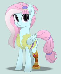 Size: 1024x1237 | Tagged: safe, artist:flylash1, kerfuffle, pegasus, pony, g4, my little pony: friendship is magic, my little pony: rainbow roadtrip, amputee, clothes, female, long neck, mare, prosthetic leg, prosthetic limb, prosthetics, simple background, smiling, solo, vest