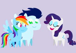 Size: 3553x2499 | Tagged: safe, anonymous artist, derpibooru exclusive, rainbow dash, rarity, soarin', pegasus, pony, unicorn, series:soarindash relationship, series:soarindash romantic tales, g4, female, horn, male, mare, pointy ponies, ship:soarindash, shipping, smiling, stallion, straight