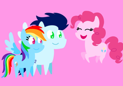 Size: 3553x2499 | Tagged: safe, anonymous artist, derpibooru exclusive, pinkie pie, rainbow dash, soarin', earth pony, pegasus, pony, series:soarindash relationship, series:soarindash romantic tales, g4, female, happy, looking at you, male, mare, pointy ponies, ship:soarindash, shipping, smiling, smiling at you, stallion, straight