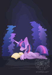 Size: 1640x2360 | Tagged: safe, artist:stirren, twilight sparkle, alicorn, pony, g4, book, chibi, crossed legs, lying down, pile of books, reading, smol, twilight sparkle (alicorn)