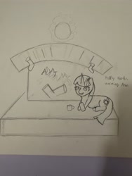 Size: 3024x4032 | Tagged: safe, artist:just_a_nerd, twilight sparkle, pony, unicorn, g4, fireplace, horn, pencil drawing, talking to viewer, traditional art