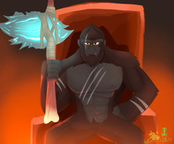 Size: 984x812 | Tagged: safe, artist:lordshrekzilla20, ape, kaiju, fanfic:a king to a god, axe, barely pony related, king kong, throne, weapon