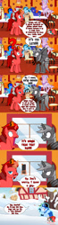 Size: 1280x4914 | Tagged: safe, artist:jasperpie, oc, oc:andrew bluefilm, oc:angel of speed, oc:casper cake, oc:jasper pie, oc:michael awdry, oc:naeruiih, oc:night mist, oc:sawa dusk, giraffe, hippogriff, candy, candy cane, cellphone, cowboy hat, derby (hat), female, fez, food, frozen, glasses, hat, hearth's warming decorations, magic, magic aura, male, mistletoe, oc x oc, phone, pie's pizzeria, pie's pizzeria (ponyville), ponyville, shipping, snow, snowbound, straight, tree