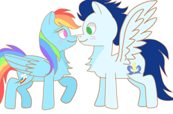 Size: 1415x936 | Tagged: safe, artist:drawponiesblog, rainbow dash, soarin', pegasus, pony, g4, female, male, mare, ship:soarindash, shipping, stallion, straight