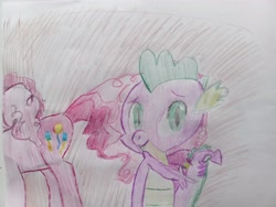 Size: 4096x3072 | Tagged: safe, artist:victoric1993, pinkie pie, spike, dragon, earth pony, pony, g4, my little pony: friendship is magic, season 1, colored pencil drawing, female, high res, male, traditional art