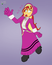 Size: 1600x2000 | Tagged: safe, artist:domedvortex, sunset shimmer, human, equestria girls, g4, caroling, clothes, dress, gown, hypno eyes, hypnosis, hypnotized, long dress, long skirt, singing, skirt, solo, victorian, victorian dress