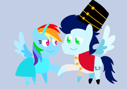 Size: 3553x2499 | Tagged: safe, anonymous artist, derpibooru exclusive, rainbow dash, soarin', pegasus, pony, series:soarindash hearth's warming, series:soarindash romantic tales, g4, christmas, clothes, cosplay, costume, female, hearth's warming, holiday, looking at each other, looking at someone, male, mare, ship:soarindash, shipping, smiling, smiling at each other, stallion, straight, the nutcracker