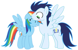 Size: 750x479 | Tagged: safe, artist:soarindasher10, rainbow dash, soarin', pegasus, pony, g4, female, male, mare, ship:soarindash, shipping, simple background, stallion, straight, transparent background