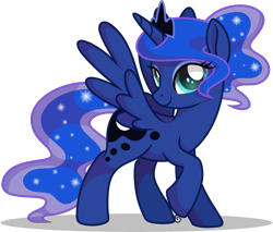 Size: 1753x1494 | Tagged: safe, artist:equinepalette, princess luna, alicorn, pony, g4, commission, cute, ethereal mane, female, looking at you, mare, side view, simple background, smiling, solo, spread wings, starry mane, transparent background, wings, ych result