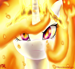 Size: 2548x2354 | Tagged: safe, artist:pshyzomancer, nightmare star, princess celestia, alicorn, pony, g4, angry, female, fire, mare, prime celestia, solo