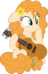 Size: 1290x2002 | Tagged: safe, artist:themixelfan, pear butter, earth pony, pony, g4, my little pony: friendship is magic, the perfect pear, blushing, female, guitar, mare, musical instrument, simple background, solo, transparent background, vector