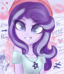 Size: 1106x1280 | Tagged: safe, artist:dressella, starlight glimmer, human, equestria girls, g4, art, awesome, beautiful, cool, female, hat, heart, looking at you, pentagram, pretty, smiling, solo